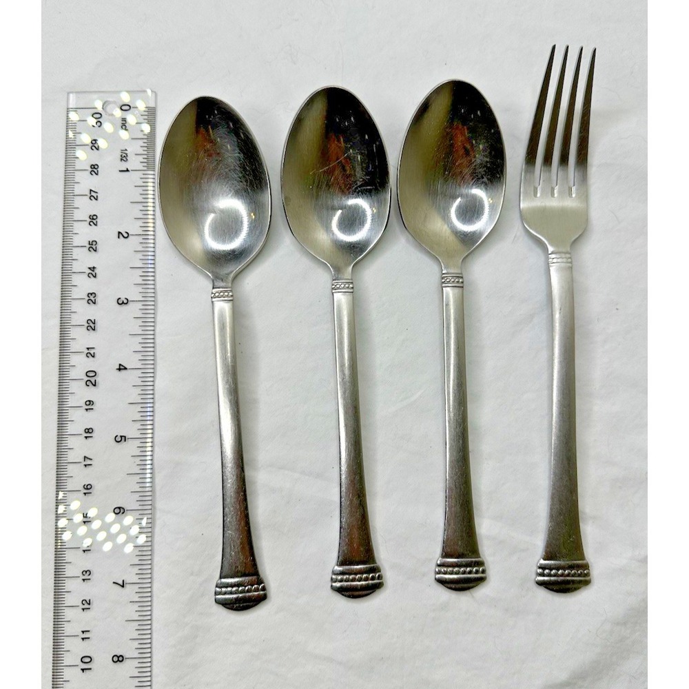 Towle Beaded Classic Stainless Flatware Dinner Fork Spoons  4 Pc Set